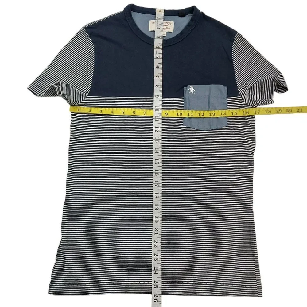 Penguin Boys T-Shirt Small Blue Gray Short Sleeve Stripes Crew Neck Cotton - Picture 5 of 9
